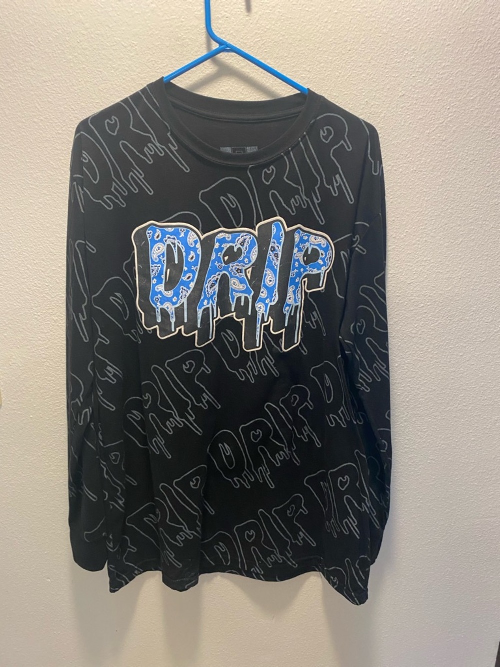 Legend Launder Bailey Apparel "Drip" Black Blue Graphic Long Sleeve Tee XL